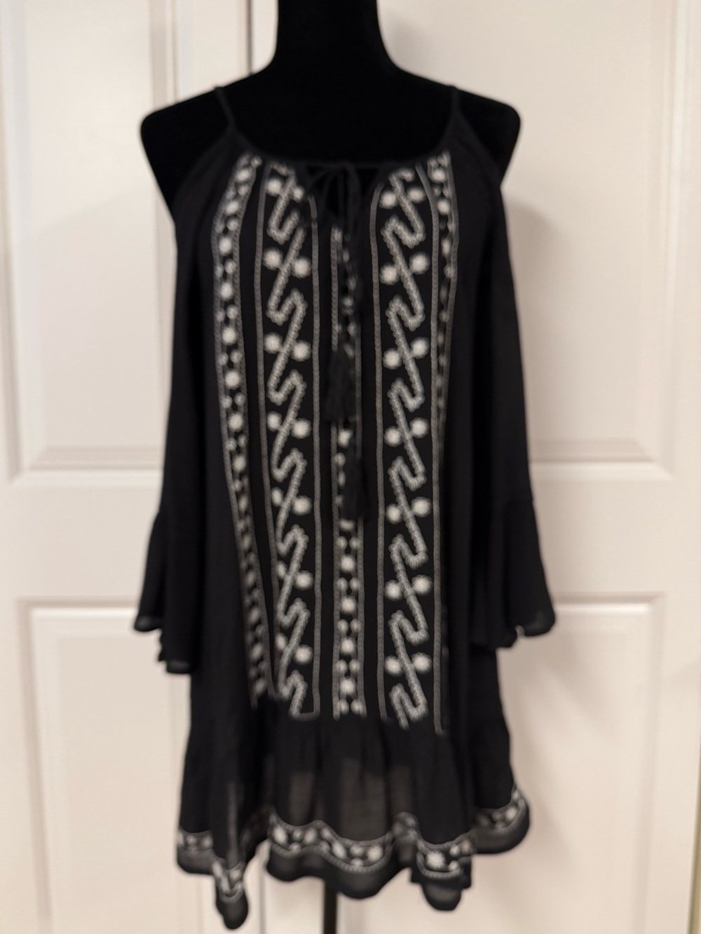 Exist Boho Embroidered Cold Shoulder Top, Dress, Beach Cover Up